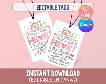 Paraprofessional Gift Tag, Printable Para Appreciation, Thank You Paraprofessional Day Gift Tag