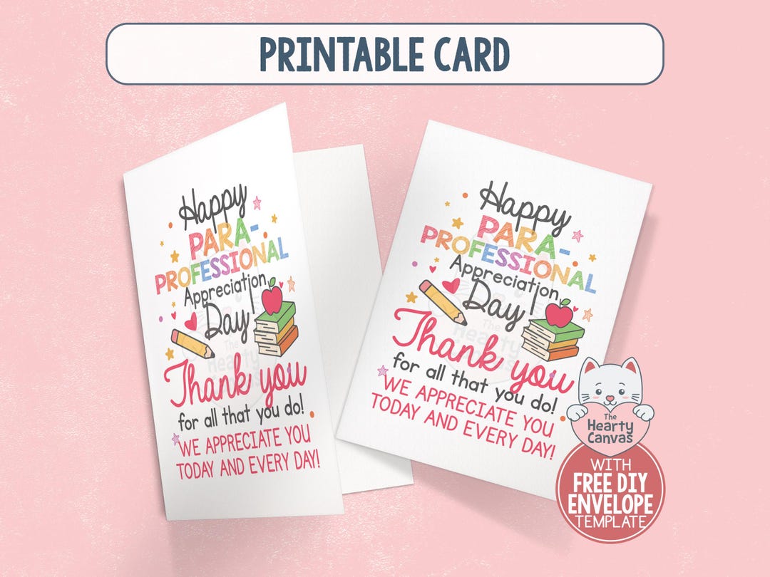 Paraprofessionals Day Card, Printable Para Appreciation Day Gift ...
