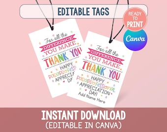 Etiqueta de regalo para el Día del Auxiliar Docente, Etiqueta imprimible para el Día del Auxiliar Docente, Etiqueta de regalo de agradecimiento para auxiliares docentes
