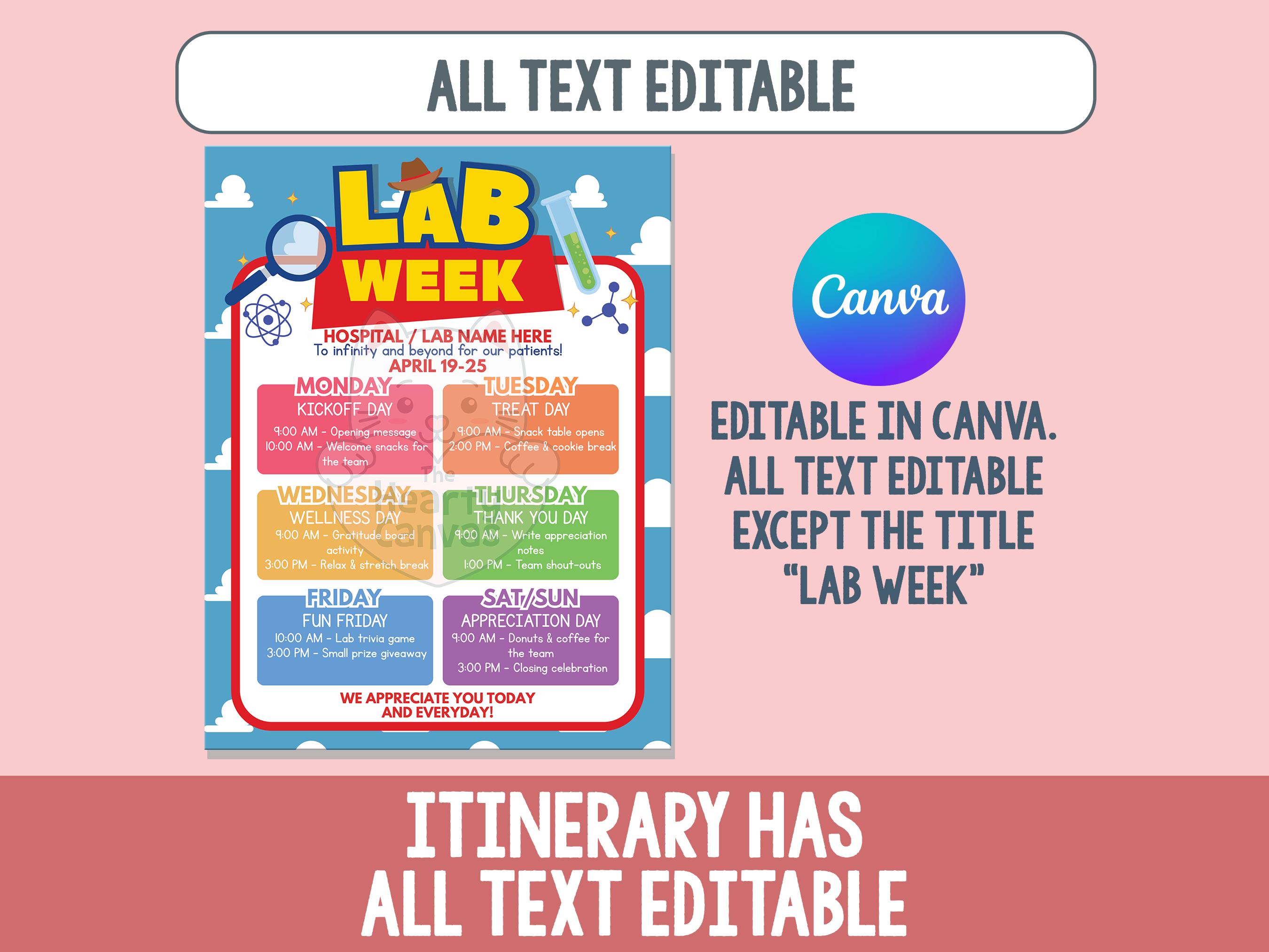 Lab Week Itinerary Poster Sign, National Lab Week Events Schedule ...