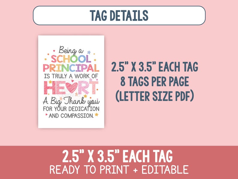 Dedication Tag Layout Principal Appreciation Tags, Printable Thank You Principal Gift Tag - Etsy