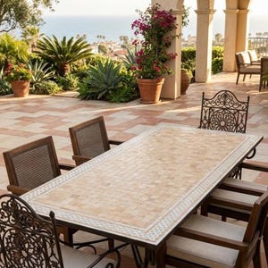 Rectangular Moroccan Zellige Table – Minimalist White & Beige
