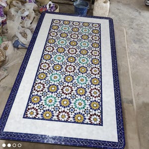 Table marocaine rectangulaire en mosaïque, plateau de salle à manger artisanal pour intérieur et extérieur