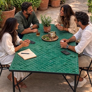 Handmade Mosaic Rectangular Table – Artisan Zellige Dining Top , Coffee Table, Patio, Kitchen, Custom Sizes