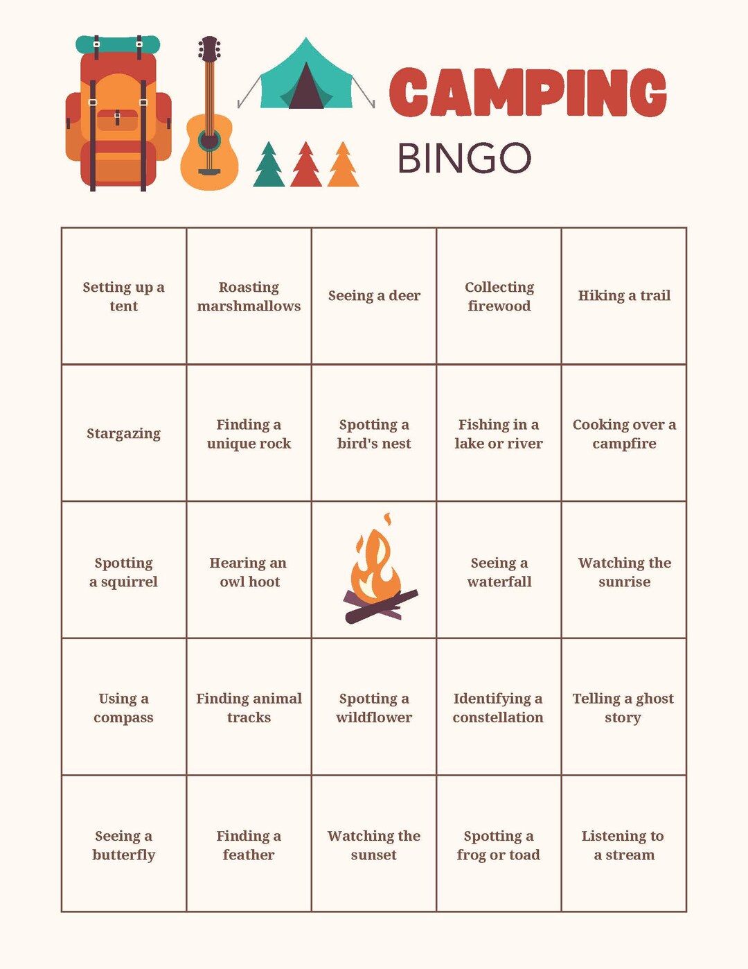 Camping Bingo Card - Etsy