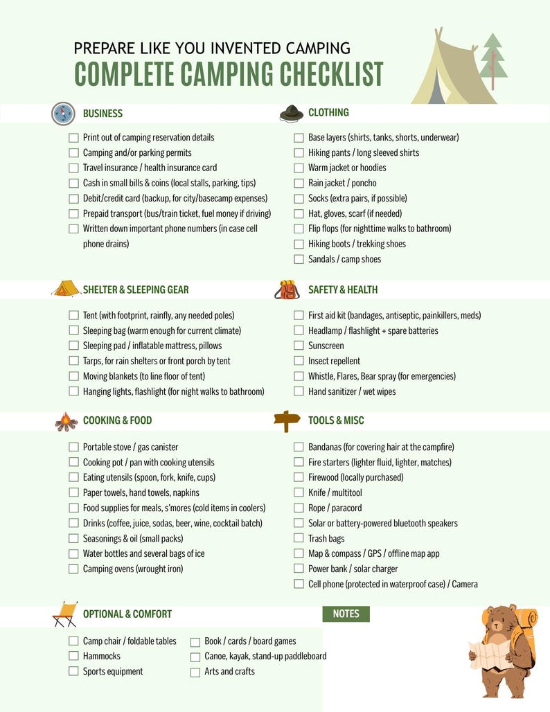 Camping Checklist - Etsy