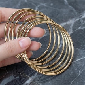 Gold Bangle Bracelet Set of 7, Thin High Polish Stackable Bangles, Minimalist Gold Layering Bracelets, Handmade Jewelry Gift for Her