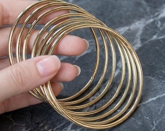 Gold Bangle Bracelet Set of 7, Thin High Polish Stackable Bangles, Minimalist Gold Layering Bracelets, Handmade Jewelry Gift for Her