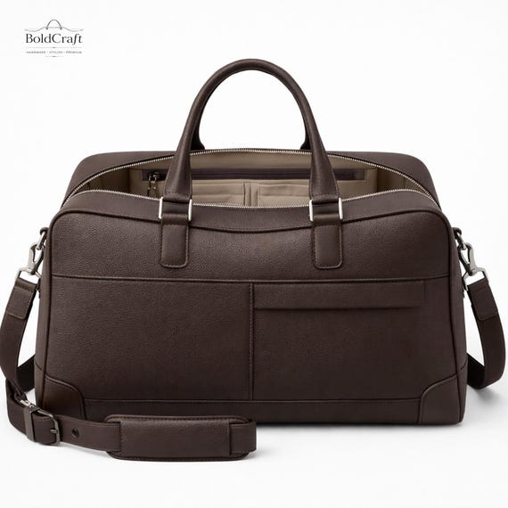 Pebble Grain Leather Duffle Bag – Executive Travel Weekender, Gym Carry On