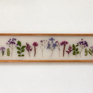 Pressed Flower Art, Long Resin Botanical Frame, 30x6 Inch Rectangle, Real Floral Home Piece,