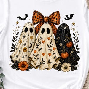 Boho Coquette Ghost PNG, Cute Halloween Ghost Bow Design, Vintage Spooky Season DTF Transfer, Fall Shirt Sublimation PNG