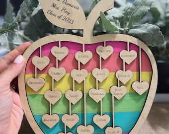 Spersonalizowany prezent dla nauczyciela z klasy, spersonalizowany znak nauczyciela Apple z imionami uczniów, pamiątka dla nauczyciela na koniec roku, prezent do dekoracji klasy