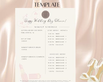 Editable Wedding Timeline Template | Makeup & Hair Morning Schedule Planner