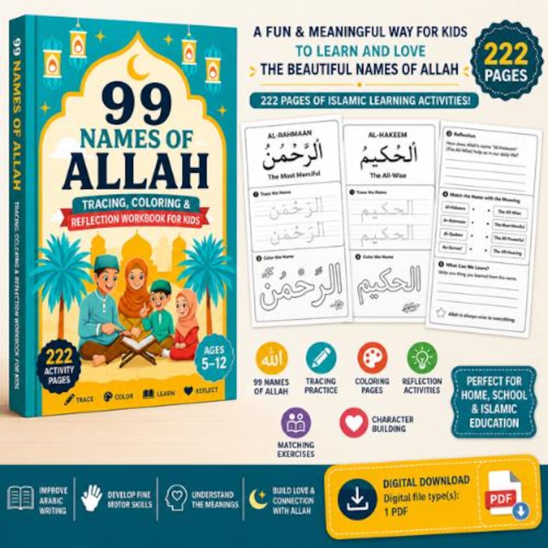 Allah Activity 99 Names of Allah Workbook for Kids | Islamic Activity Book PDF ...