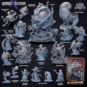 May include: A collection of grey miniature fantasy figures including the Rage Animar, Exuberance Animar, Griever, Discord Animar, Loathing Animar, Brooding Geist, Flinch, Ecstasy Animar, Pensiveness Animar, Halfling Empath, and Lady of Lamentation.