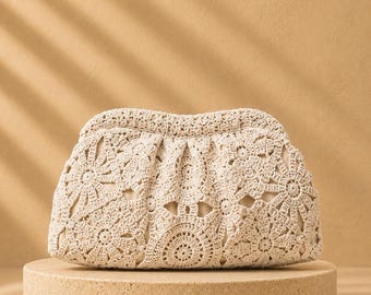 Bolsa de crochê estilo carteira, bolsa boho para noiva, bolsa de renda floral, carteira para casamento na praia, bolsa para a noite de verão, bolsa de férias, presente para ela.