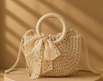 Bolsa transversal de palha feminina, estilo boho, ideal para praia no verão, bolsa de mão trançada para férias, bolsa de ombro leve, presente perfeito para ela.