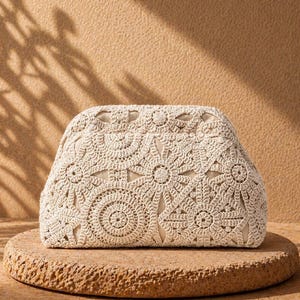 Boho Floral Crochet Clutch, Handmade Lace Summer Handbag, Elegant Evening Bag