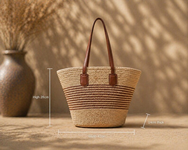 Straw Raffia Shoulder Tote Summer Beach Purse Large Vacation Carryall ...