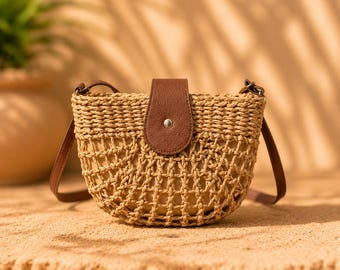 Bolsa transversal de palha de luxo para presente de professora, bolsa boho de rattan feita à mão, bolsa de praia elegante para o verão, bolsa de mão trançada para férias para mulheres