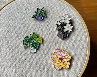 House Plant Needle Minder, Magnetic Needle Rest, Enamel Lapel Pin, Fridge Magnet