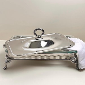 Vintage 1950s Silverplate Chafing Dish with Pyrex Insert