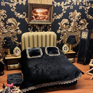 Luxury Bedroom Diorama 1:6 Scale Handmade in Wood | Complete Miniature Room for Barbie, Pullip, Blythe and Collectors