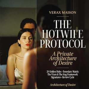 May include: The cover of a book titled "The Hotwife Protocol" by Verax Maison. The cover features a woman in a satin top and a man in the background. The book's subtitle is "A Private Architecture of Desire."