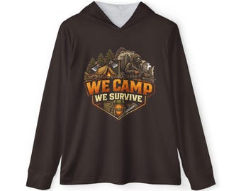 Moletom com capuz "We Camp We Survive Camping Badge" | Camiseta para acampamento ao ar livre