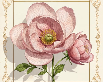 Vintage Botanical Flower Wall Art Printable | Pink Floral Illustration ...