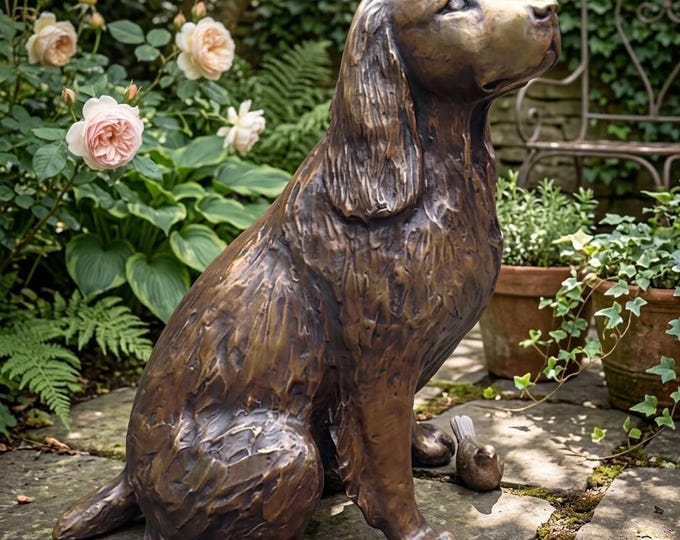 Spring Dog Statue Springer Spaniel Dog Statue – Realistic Resin Pet Sculpture for Garden ...