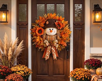 Ghirlanda di Halloween per la porta, decorazione a forma di spaventapasseri da appendere alla porta, decorazioni autunnali per il raccolto, decorazioni di Halloween per esterni, decorazioni per il portico del Ringraziamento