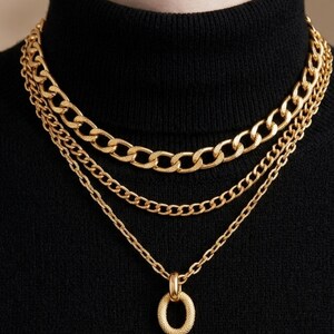 Gold Multi-Layered Chunky Chain Necklace Set • Textured Link Choker