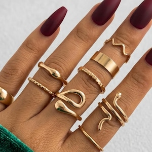 Gold Ring Set 9 Pieces Minimal Stackable Rings Boho Jewelry Gift
