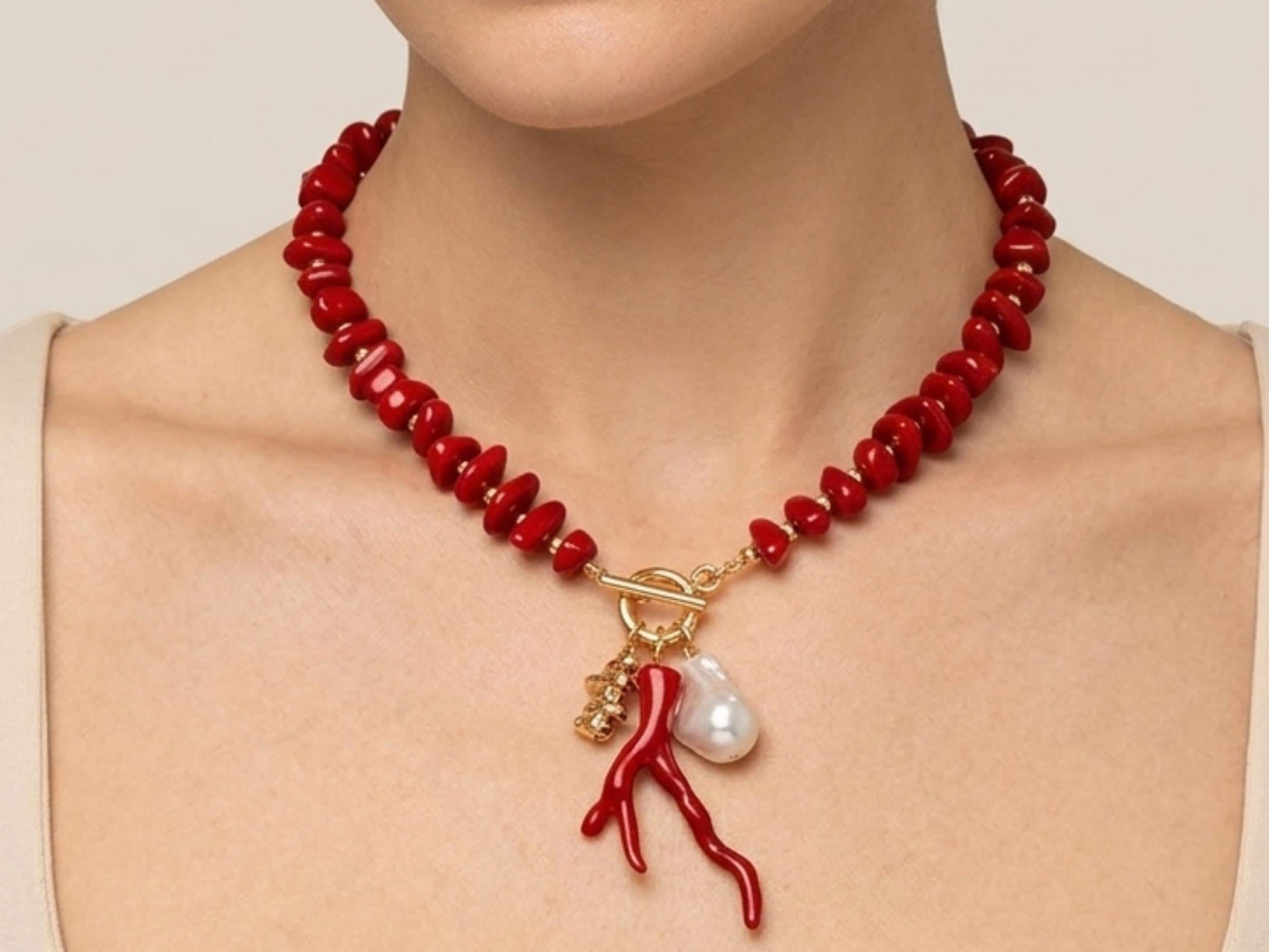 Coral pearl necklace - Etsy 日本
