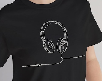 Camiseta com estampa de fones de ouvido, camiseta com estampa gráfica para amantes da música, camiseta para audiófilos.