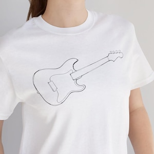 T-shirt met minimalistische lijntekeningen elektrische gitaar | Stratocaster-shirt met print afbeelding 1