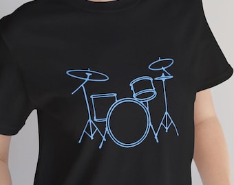 Drum Kit Minimalist Linie Kunst T-Shirt | Schlagzeuger Geschenk Graphic Tee | Perkussions-Musik-Liebhaber-Shirt