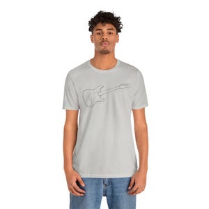 T-shirt met minimalistische lijntekeningen elektrische gitaar | Stratocaster-shirt met print afbeelding 4