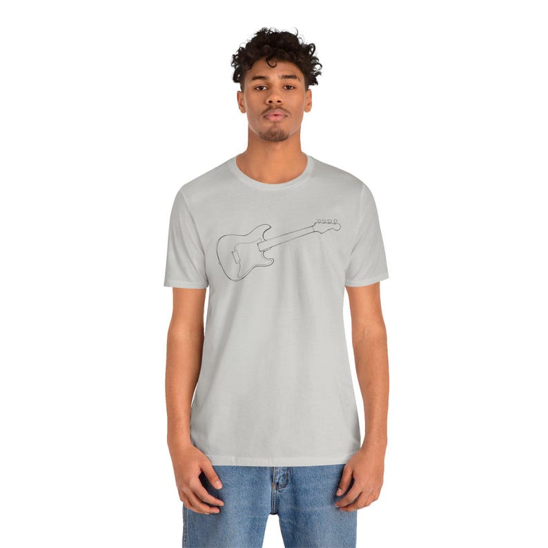 T-shirt met minimalistische lijntekeningen elektrische gitaar | Stratocaster-shirt met print afbeelding 4