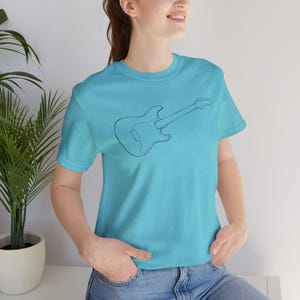 T-shirt met minimalistische lijntekeningen elektrische gitaar | Stratocaster-shirt met print afbeelding 14