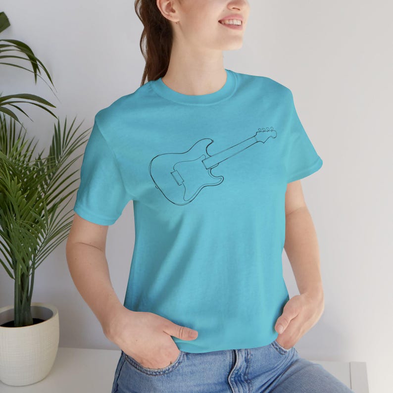 T-shirt met minimalistische lijntekeningen elektrische gitaar | Stratocaster-shirt met print afbeelding 14