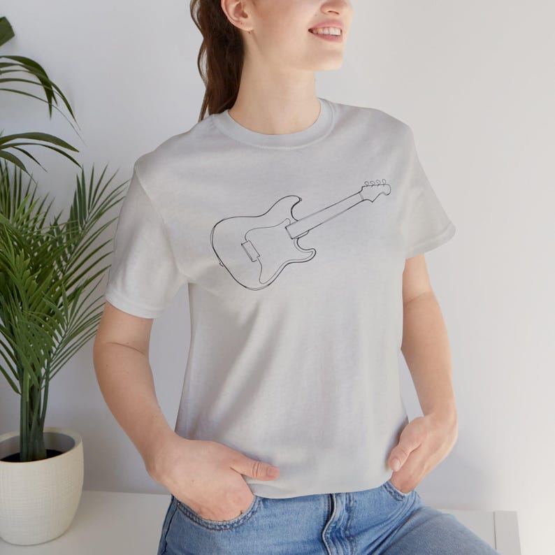 T-shirt met minimalistische lijntekeningen elektrische gitaar | Stratocaster-shirt met print afbeelding 10