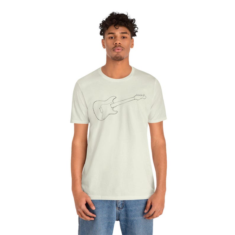 T-shirt met minimalistische lijntekeningen elektrische gitaar | Stratocaster-shirt met print afbeelding 5
