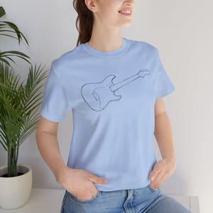 T-shirt met minimalistische lijntekeningen elektrische gitaar | Stratocaster-shirt met print afbeelding 15
