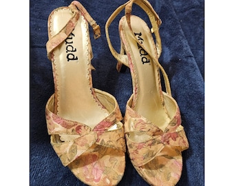 womens vintage Y2K Mudd tapestry floral strappy block heel platform sandals 8.5M