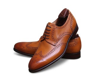 Zapatos de vestir Oxford con cordones, estilo brogue, de cuero marrón hecho a mano para hombre / Regalo ideal para bodas
