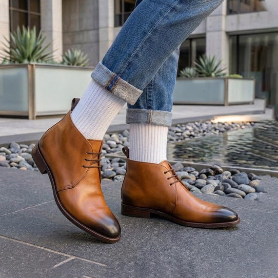 Handmade Tan Leather Chukka Boots for Men | Premium  display picture 3
