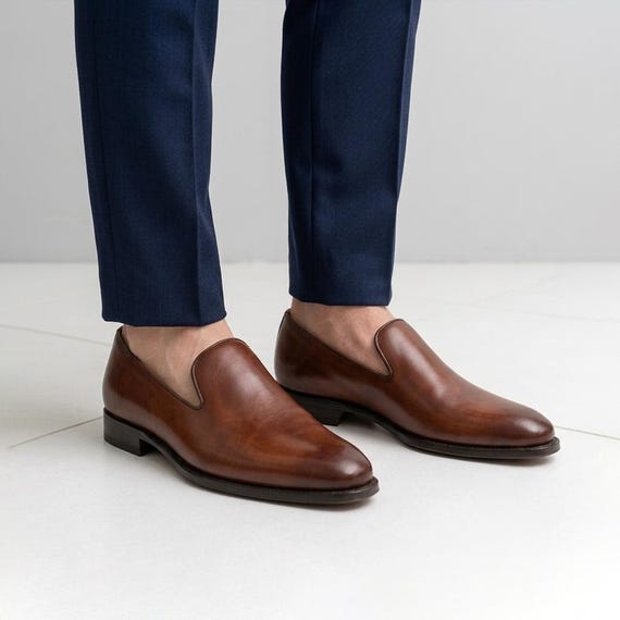 Mens Leather Loafers | Handmade Slip On Dress Shoes for Wedding, Business and Casual Wear | Genuine Leather Gift for Him | All Sizes
