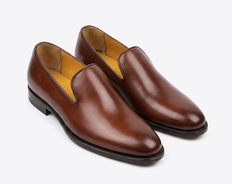 Handmade Mens Venetian Loafer Brown | Wholecut Slip On Leather Shoe | Minimalist Wedding Gift